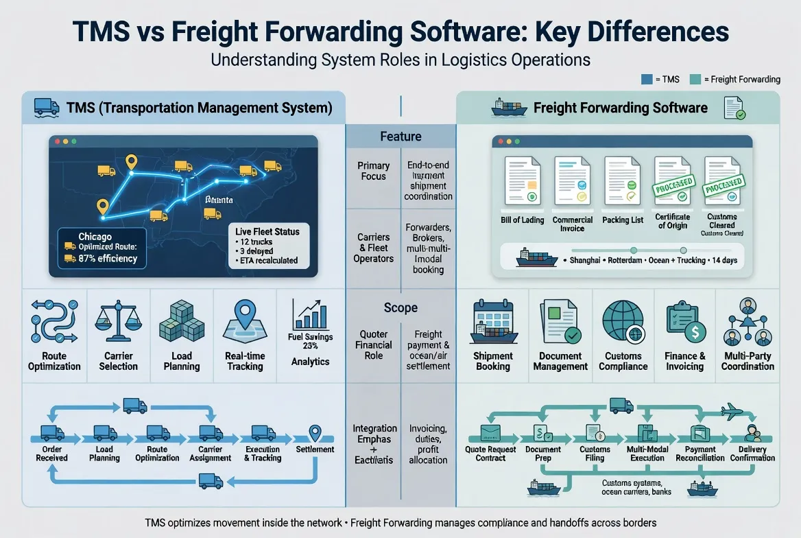 ​TMS vs Freight Forwarding Software: Key Differences